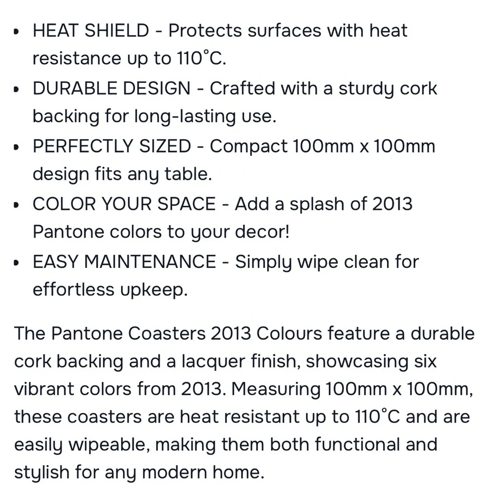 NWT Pantone Color Cork Coaster Set - Picture 5 of 5